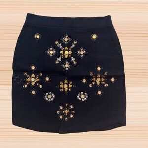 Elegant Dark Navy Skirt with Gold and Pearl Embellished Details